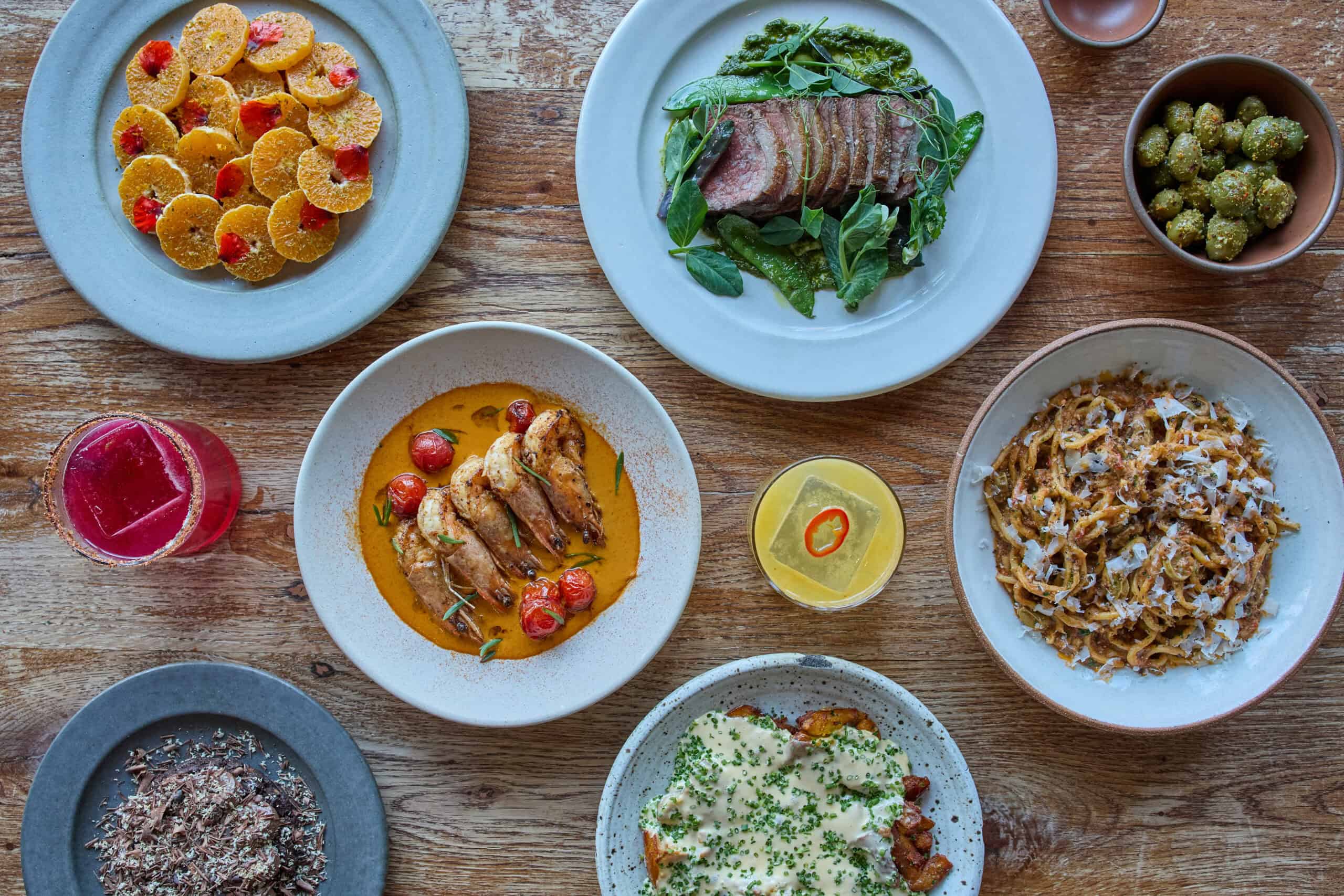 a variety of dishes made with ingredients from the Santa Monica farmer's market